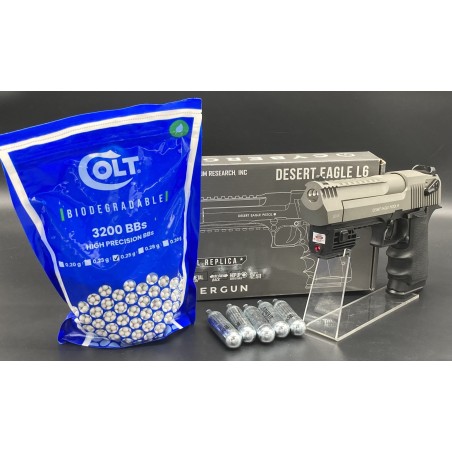 Pack Réplique Airsoft Desert Eagle 6mm - L6 - Cybergun + 5X Capsules CO2 + 3200 Billes