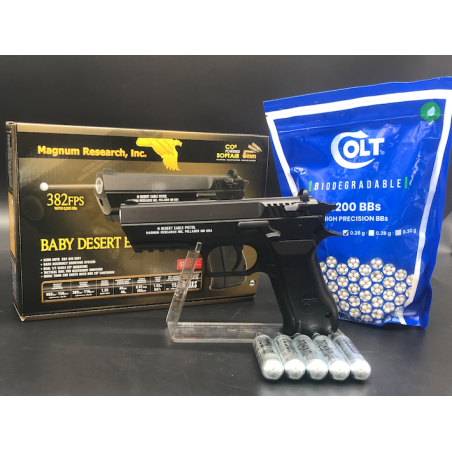Pack Airsoft Cybergun - Baby Desert Eagle + 5 capsules CO2 +  3200 BB's