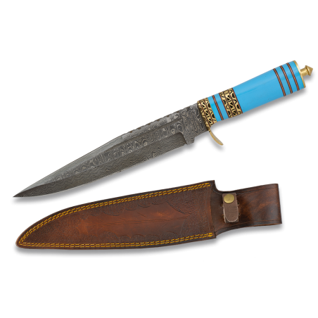 Couteau Damas avec gaine en cuir - Bazookashop.fr
