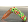 Couteau Pliant - tête de mort vert et marron - Bazooka-shop.fr