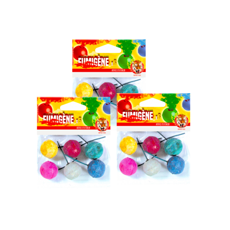 Lot de paquets "Fumigènes boules X6" - "Le Tigre" - Couleurs assorties