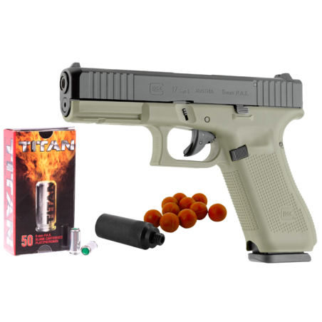 Pack prêt à tirer - Pistolet GLOCK 17 GEN5 calibre 9 MM PAK - BATTLEFIELD GREEN