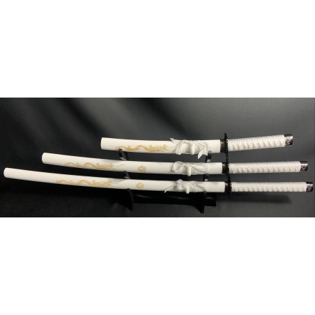 Set 3 Katanas White Dragon-"Katana-Wakizashi-Tanto"
