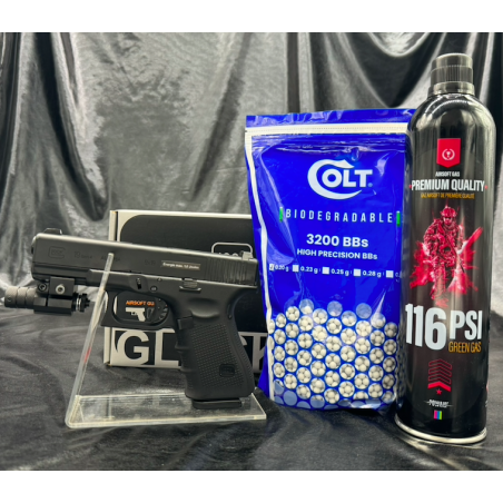 "Pack laser prêt à tirer" Pistolet - "GLOCK 19" -  GEN4 BBS 6MM - GAZ