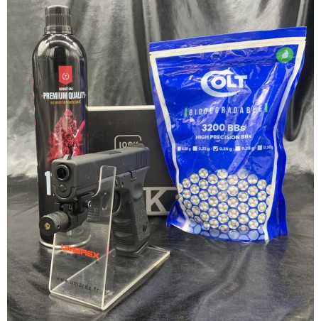 "Pack laser prêt a tirer" Pistolet- "Glock 19" - BBs 6mm - Gaz