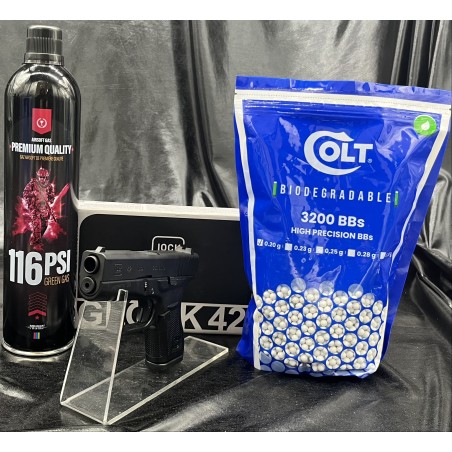 "Pack prêt à tirer"- PISTOLET "GLOCK 42" -Cal. BBS 6MM - GAZ