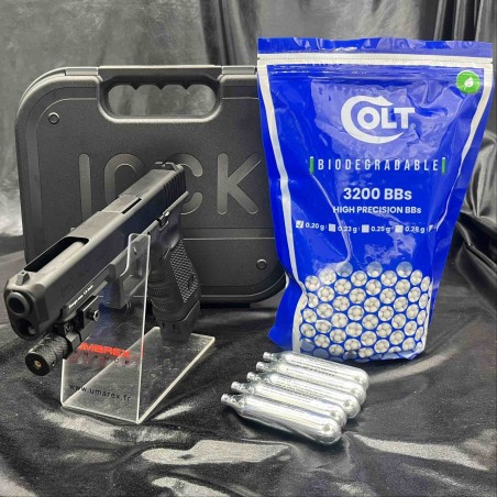 "Pack laser prêt à tirer" PISTOLET "GLOCK 34 GEN4 DELUXE" -Cal. BBS 6MM - CO2