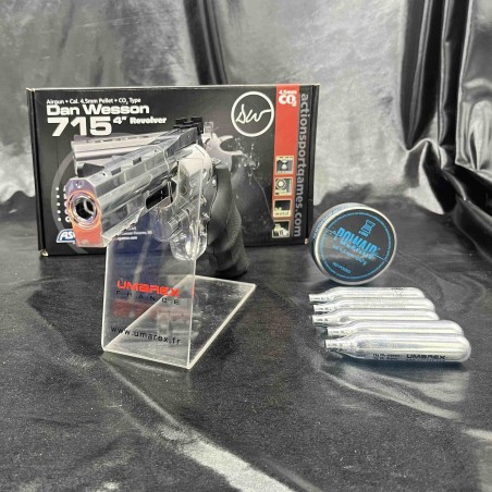 "Pack prêt a tirer" REVOLVER "GNB DAN WESSON DW715 4'' - SILVER - Cal 4,5 PLOMBS - CO2