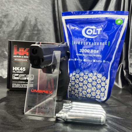 "Pack prêt a tirer" PISTOLET - "HECKLER&KOCH HK45 HK" -Cal. BBS 6MM - CO2