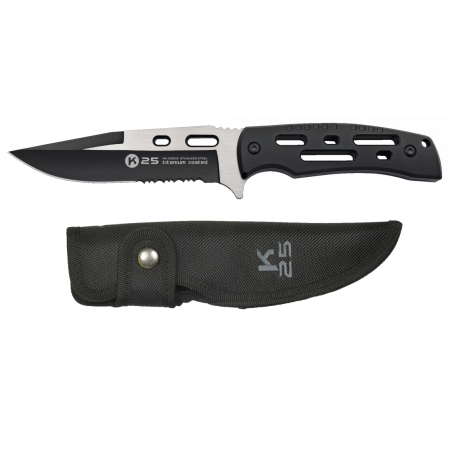 Couteau noir - "Lame mixte avec scie" - K25