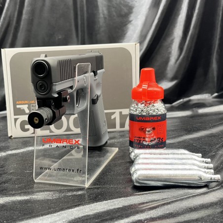 Pack laserprêt à tirer PISTOLET "GLOCK 17 GEN5" - CO2 - CAL BB/4.5MM - BLACK TUNGSTEN GRAY