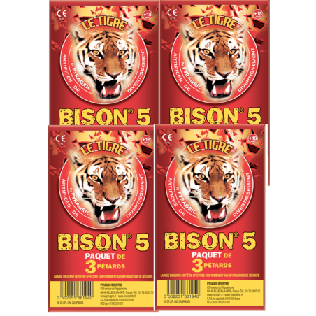 Lot de 4 PAQUET DE 3 PETARD LE TIGRE BISON N°5