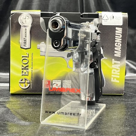 Le Magnum Firat Chromé en polymère lourd est un pistolet d’alarme et de défense de calibre 9 mm PAK.