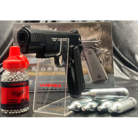 PACK PRÊT A TIRER "PISTOLET COLT M45 A1 CQBP" CO2 CAL BB/4.5 BLACK