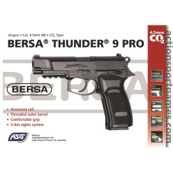 ASG - Bersa Thunder 9pro 4,5 mm Billes acier BB'S. Arme à CO2 pas cher