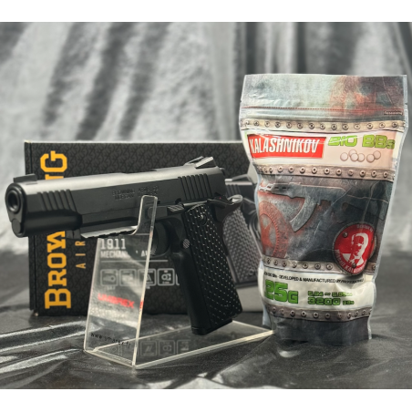 UMAREX - pack prêt a tirer PISTOLET BROWNING 1911 HME BBS 6MM SPRING