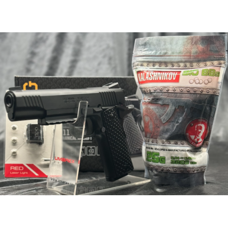 UMAREX - pack prêt a tirer + LASER PISTOLET BROWNING 1911 HME BBS 6MM SPRING
