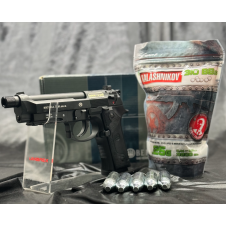 PACK PRÊT A TIRER PISTOLET "BERETTA M9A3 FM NOIR"- Cal. BBS 6MM - CO2