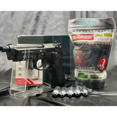 PACK PRÊT A TIRER PISTOLET "BERETTA M9A3 FM NOIR"- Cal. BBS 6MM - CO2