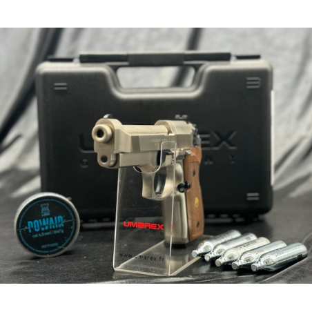 UMAREX - PISTOLET "BERETTA M 92 FS" - CO2 - CAL 4.5 MM - NICKEL/BOIS