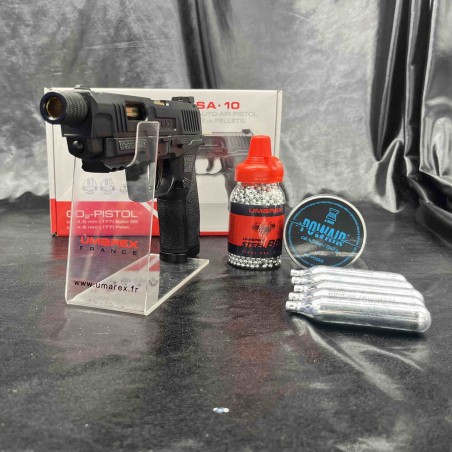 "Pack prêt à tirer" PISTOLET "SA10" - CO2, CAL BB/4.5MM ET 4.5MM PLOMB - Umarex