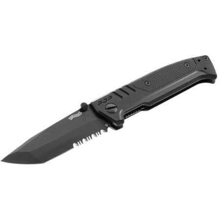 Umarex - COUTEAU PLIANT "WALTHER" PDP TANTO FOLDER BLACK - PARTIELLEMENT CRANTEE