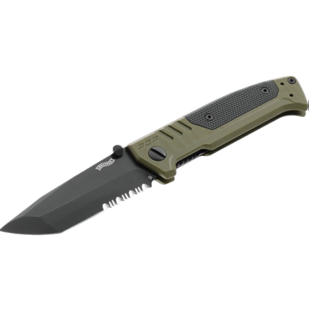 Umarex - COUTEAU PLIANT "WALTHER" PDP TANTO FOLDER OD GREEN - PARTIELLEMENT CRANTEE