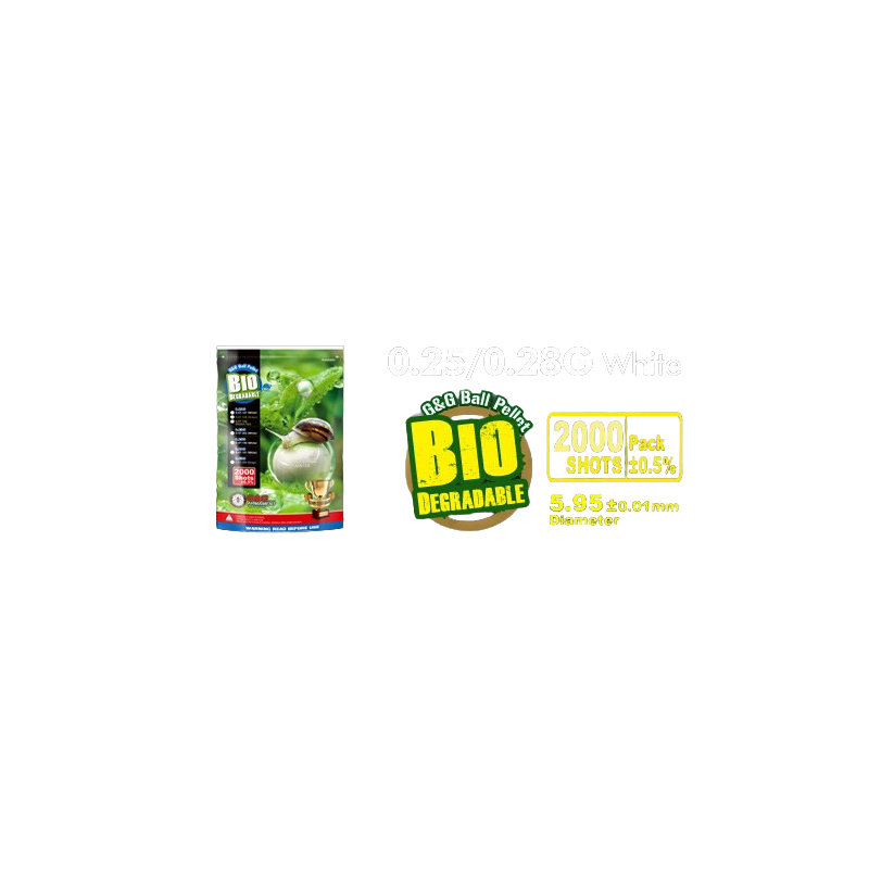 G&G ARMAMENT - BILLES BIO 0.28G BLANCHES EN SACHET DE 2000 G&G ARMAMENT - BILLES BIO 0.28G BLANCHES EN SACHET DE 2000