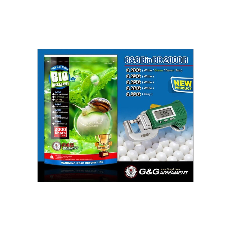 G&G ARMAMENT - BILLES BIO 0.25G BLANCHES EN SACHET DE 2000 G&G ARMAMENT - BILLES BIO 0.25G BLANCHES EN SACHET DE 2000