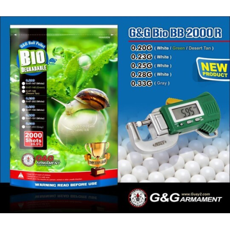 G&G ARMAMENT - BILLES BIO 0.25G BLANCHES EN SACHET DE 2000