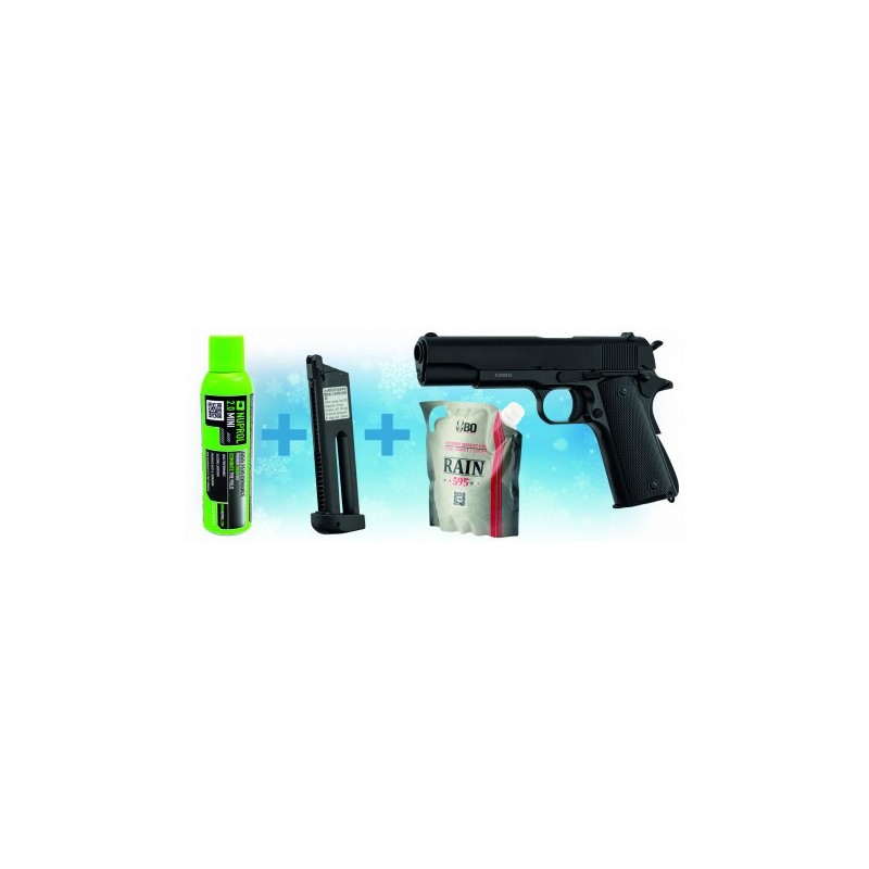 PACK DE NOEL 1911 GBB KJ WORKS + GAZ + BILLES + CHARGEUR