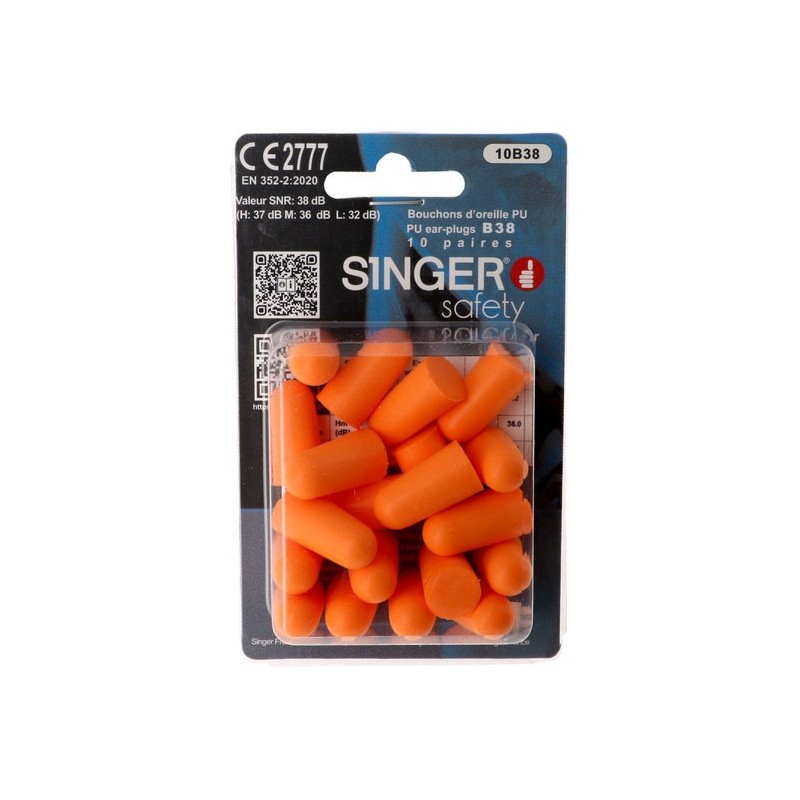 BOUCHONS D'OREILLE EN POLYURÉTHANE ORANGE – SNR 38 DB – BLISTER DE 10 PAIRES