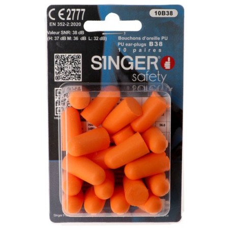 BOUCHONS D'OREILLE EN POLYURÉTHANE ORANGE – SNR 38 DB – BLISTER DE 10 PAIRES