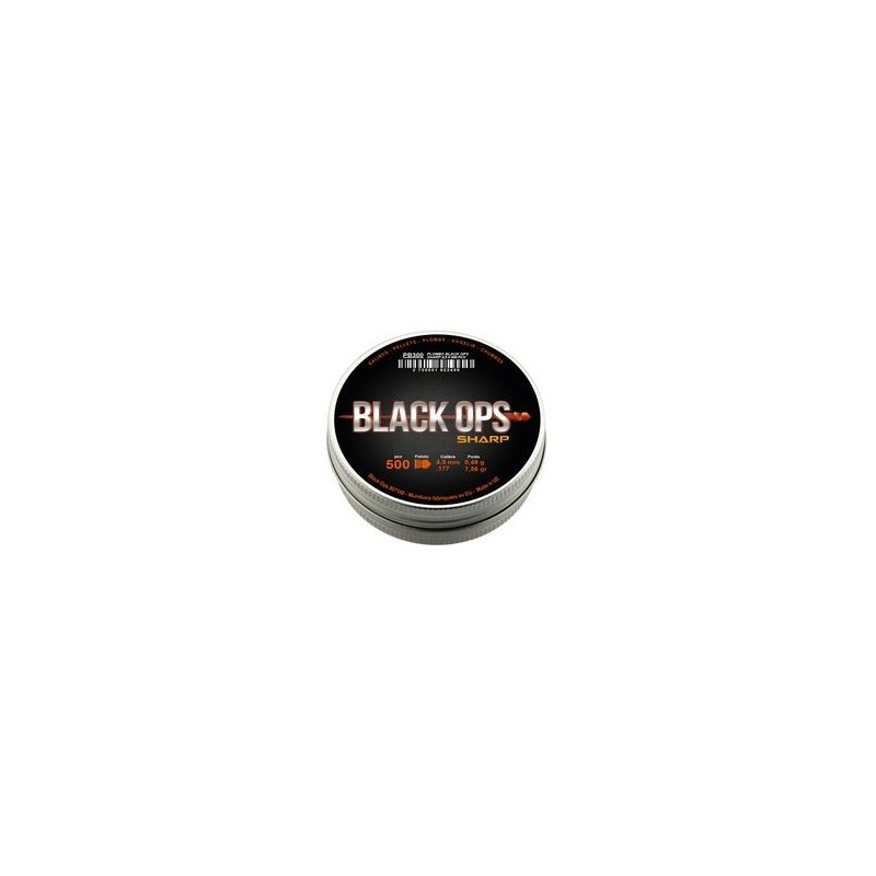BOÎTE DE 500 PLOMBS BLACK OPS SHARP À TÊTE POINTUE CAL. 4.5 MM