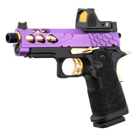 Pistolet Lancer Tactical Stryk Hi-Capa 4.3 Violet/Or + RMR - Airsoft