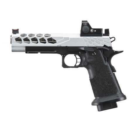 Pistolet Airsoft GBB Stryk Hi-Capa 5.1 Silver Lancer Tactical avec RMR