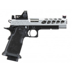 Pistolet Airsoft GBB Stryk Hi-Capa 5.1 Silver Lancer Tactical avec RMR