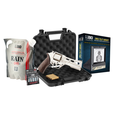Pack Airsoft revolver CO2 CHIAPPA RHINO 50DS + Co2 + billes + cible + mallette