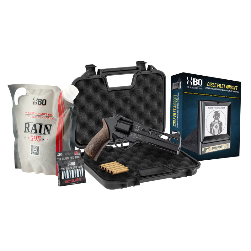 Pack Airsoft revolver CO2 CHIAPPA RHINO 60DS + Co2 + billes + cible + mallette