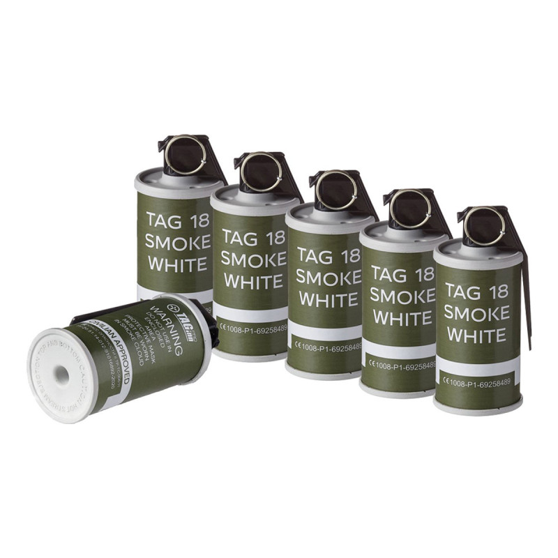 PACK 6 GRENADES TAG 18 FUMI BLANCHES AIRSOFT