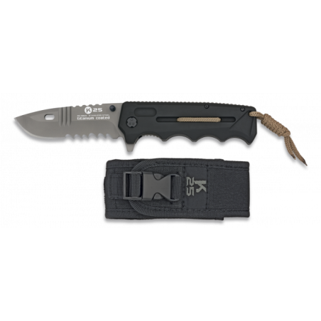 Couteau tactique K25 Pliant avec lame tranchante+scie 9,3cm