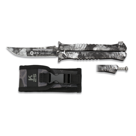 K25 - Couteau Papillon de qualité, lame revêtement Camo - Bazooka-shop.fr